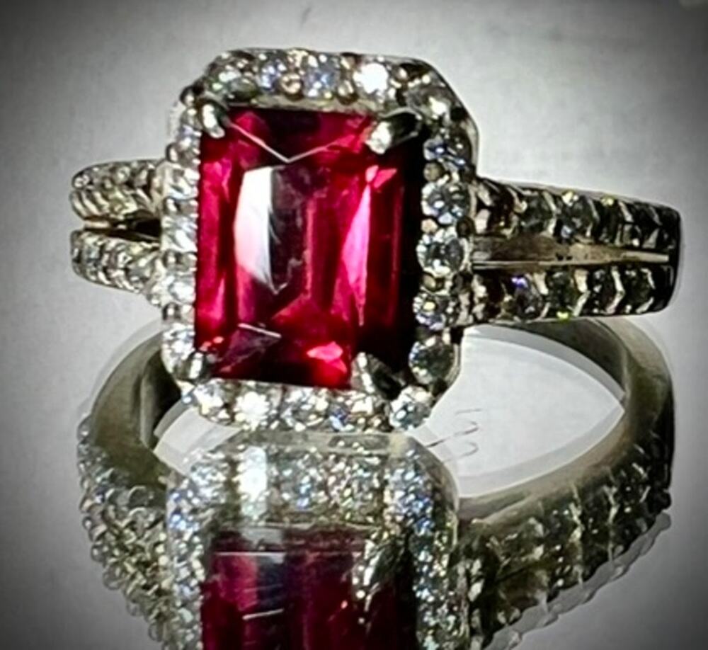 2.6ct Rhodolite Garnet Moissanite 925 Sterling Silver Size 7